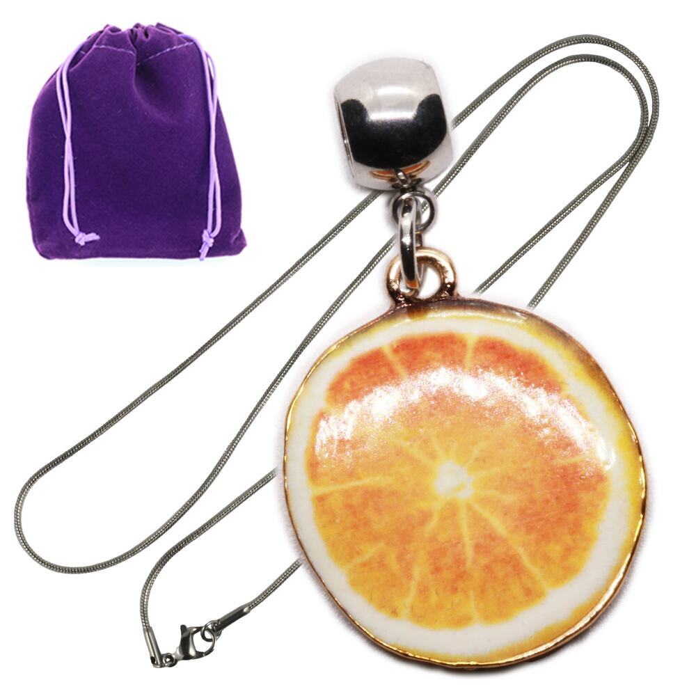 Orange Slice Pendant Necklace with Gift Pouch, Playful Citrus Pendant